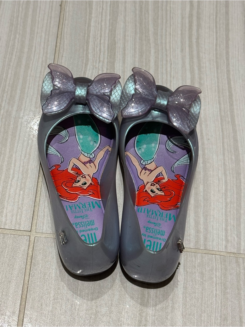 Mini Melissa Disney Little Mermaid Jelly Flats with iridescent Mermaid Bows